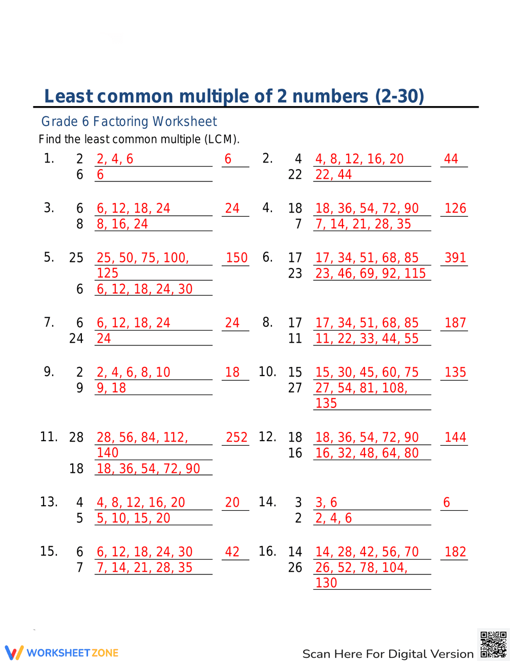 Learn Least Common Multiple of 2 Numbers - Page 2