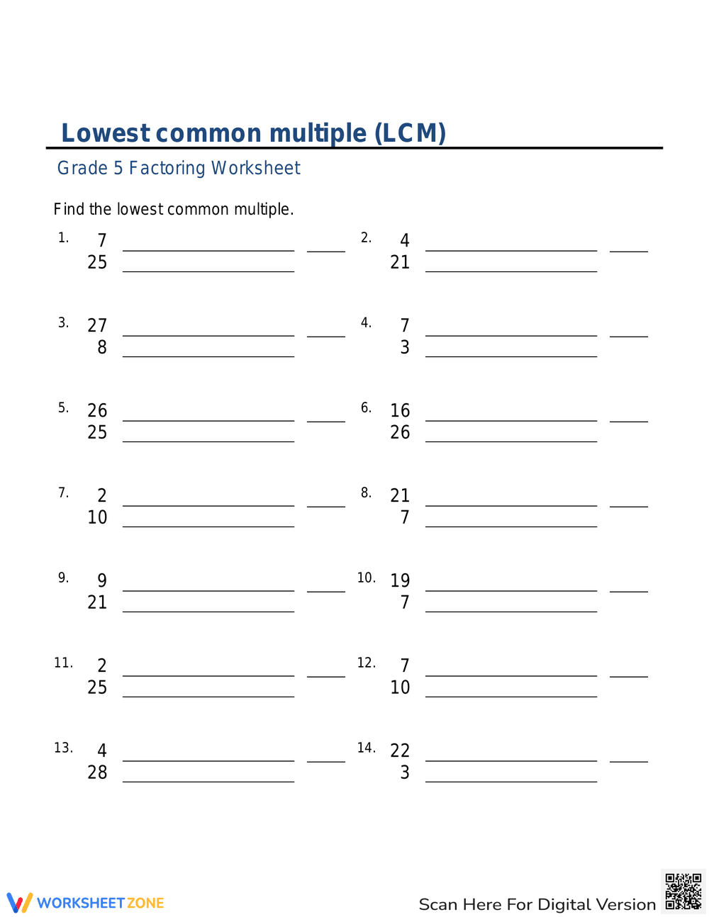 Worksheet on Practicing Lowest Common Multiple - Page 1