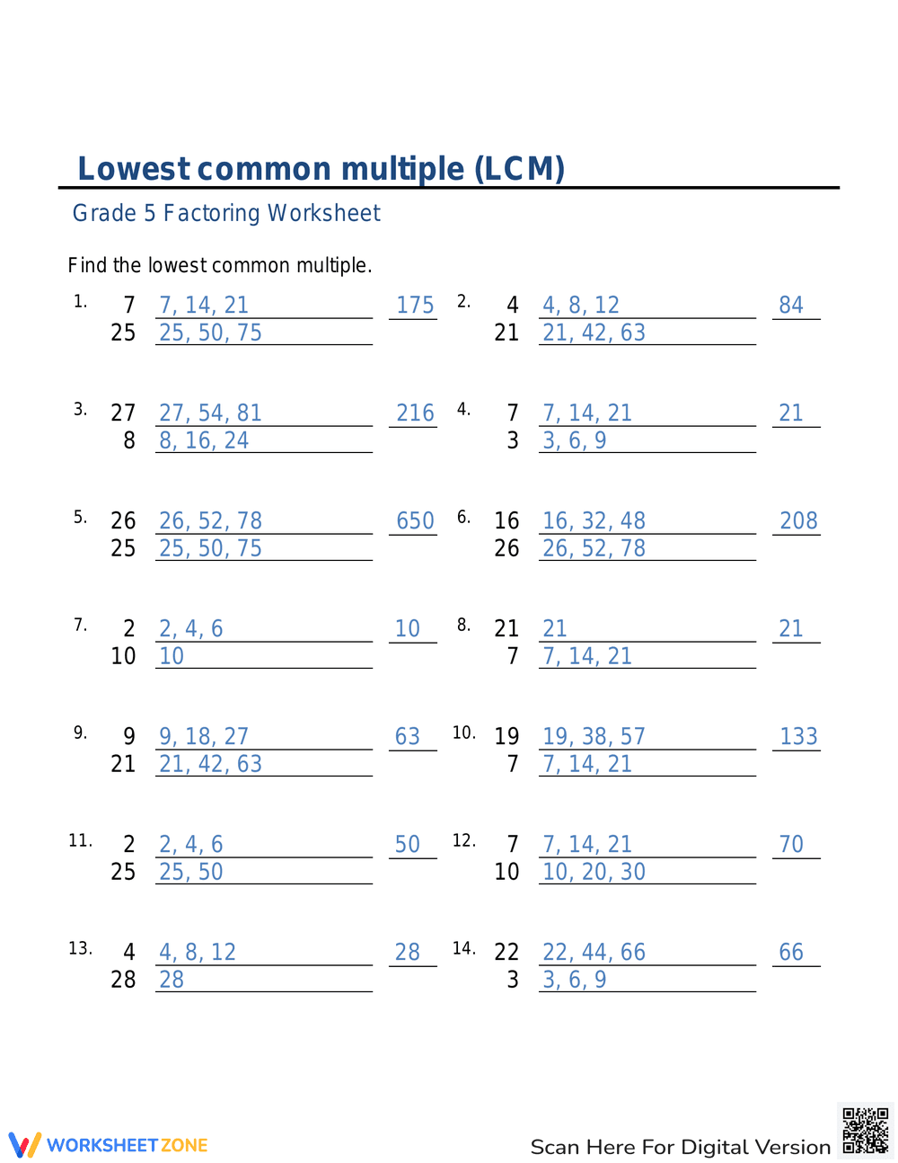 Worksheet on Practicing Lowest Common Multiple - Page 2