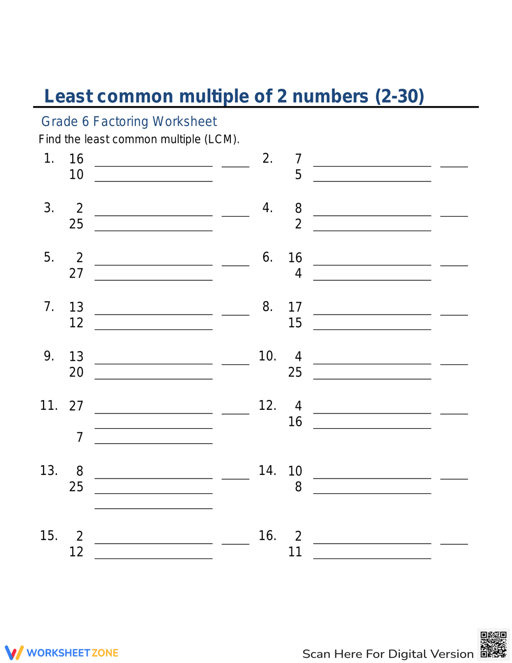 Practice Least Common Multiple of Two Numbers - Page 1