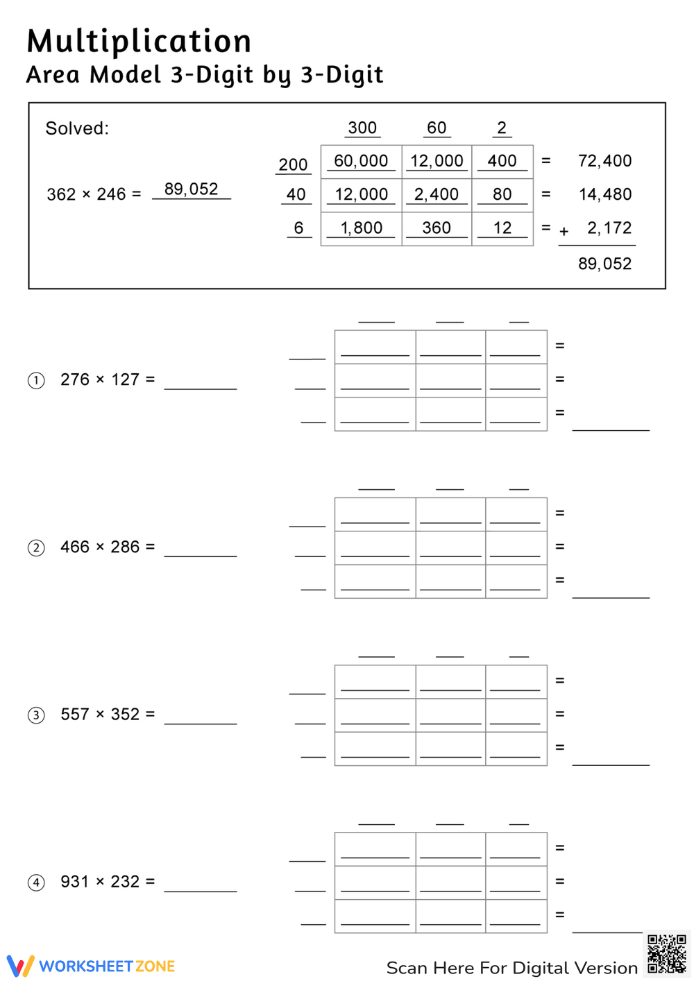 Area Model Multiplication Practice - Page 1