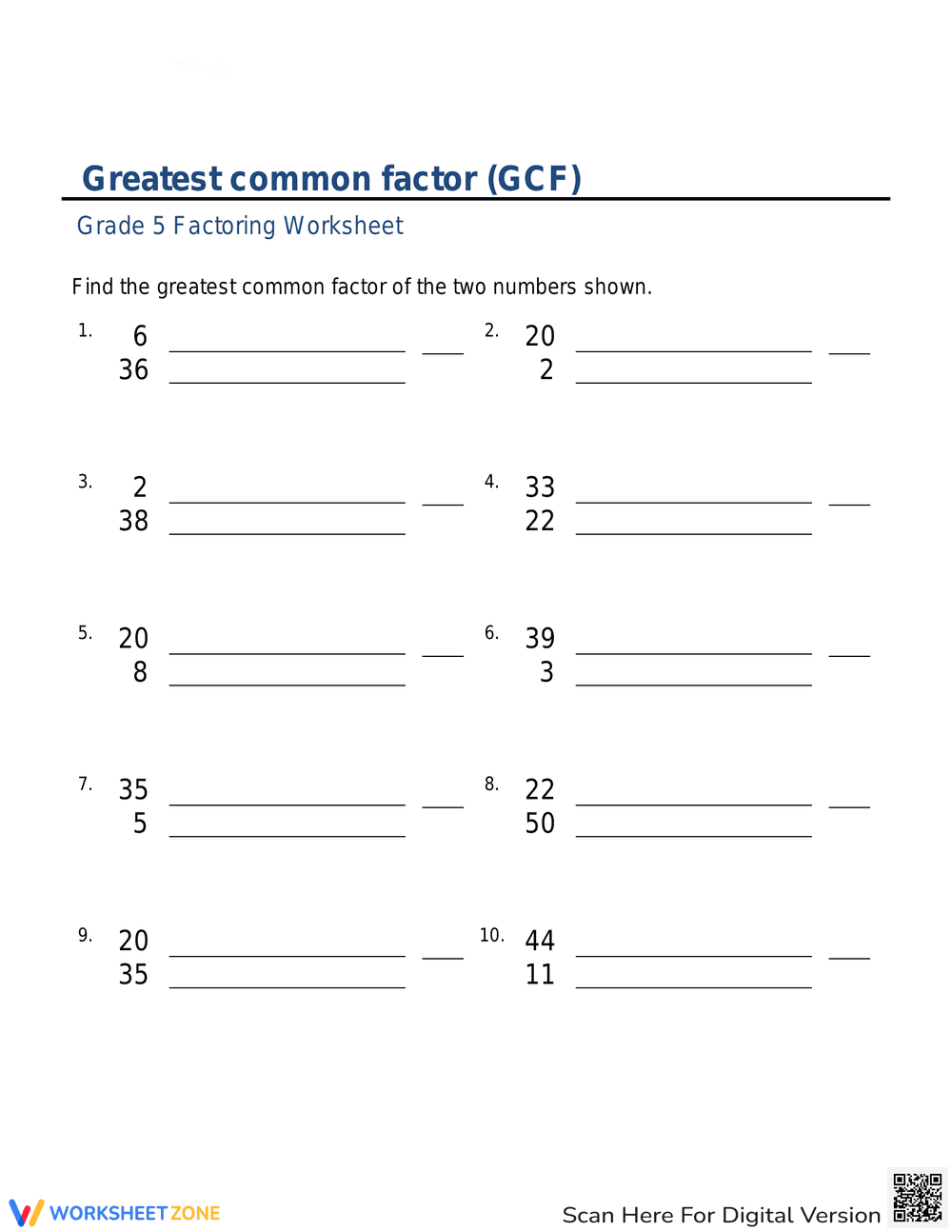 Find the Greatest Common Factor with This Worksheet - Page 1