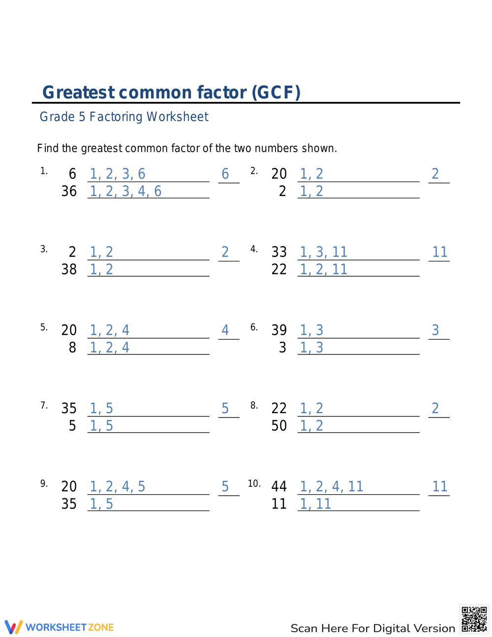 Find the Greatest Common Factor with This Worksheet - Page 2