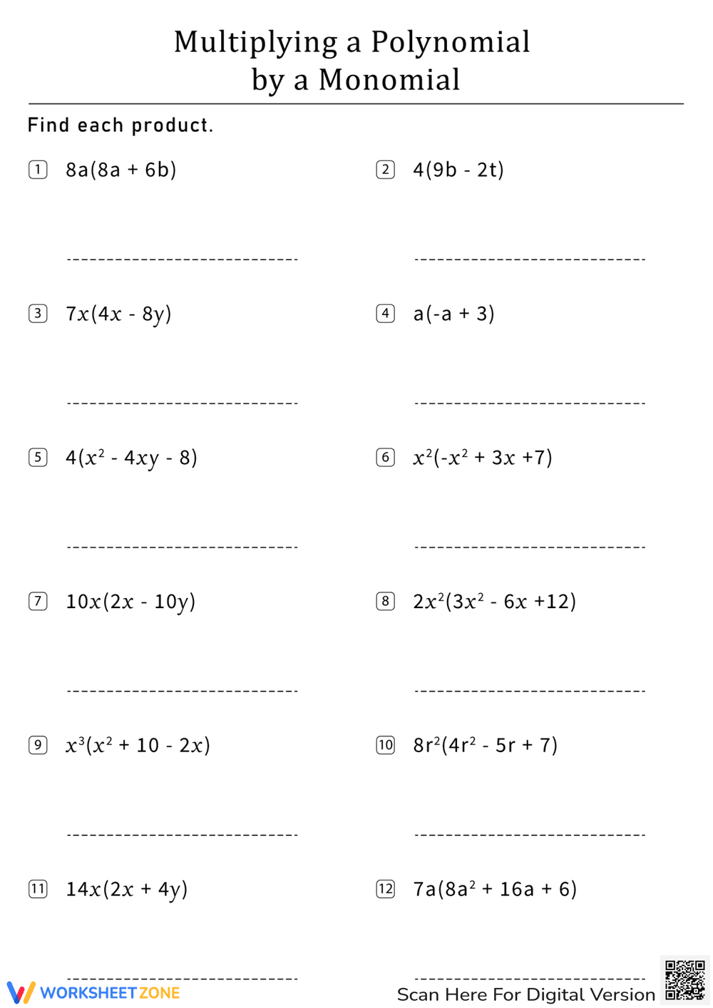 Multiplying a Polynomial by a Monomial - Page 1