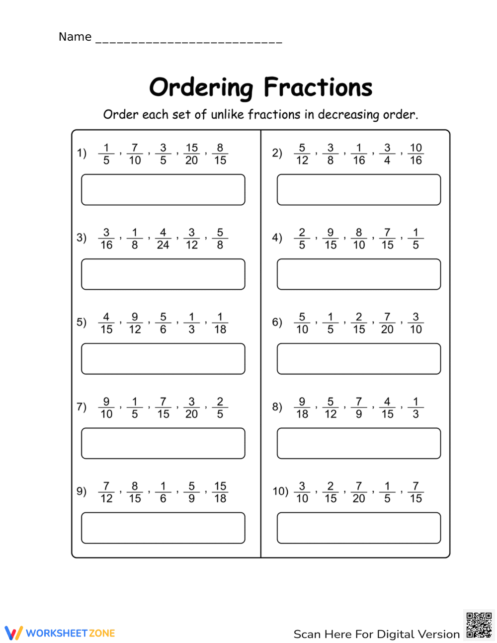 Practice Ordering Fractions for Math Skills - Page 1