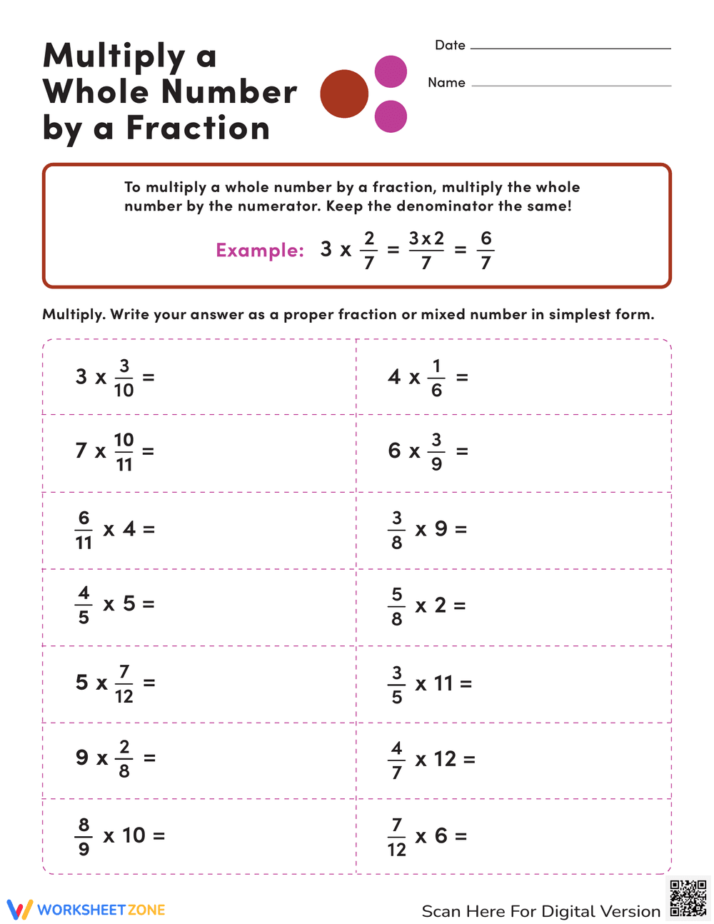 Multiply a Whole Number by a Fraction - Page 1