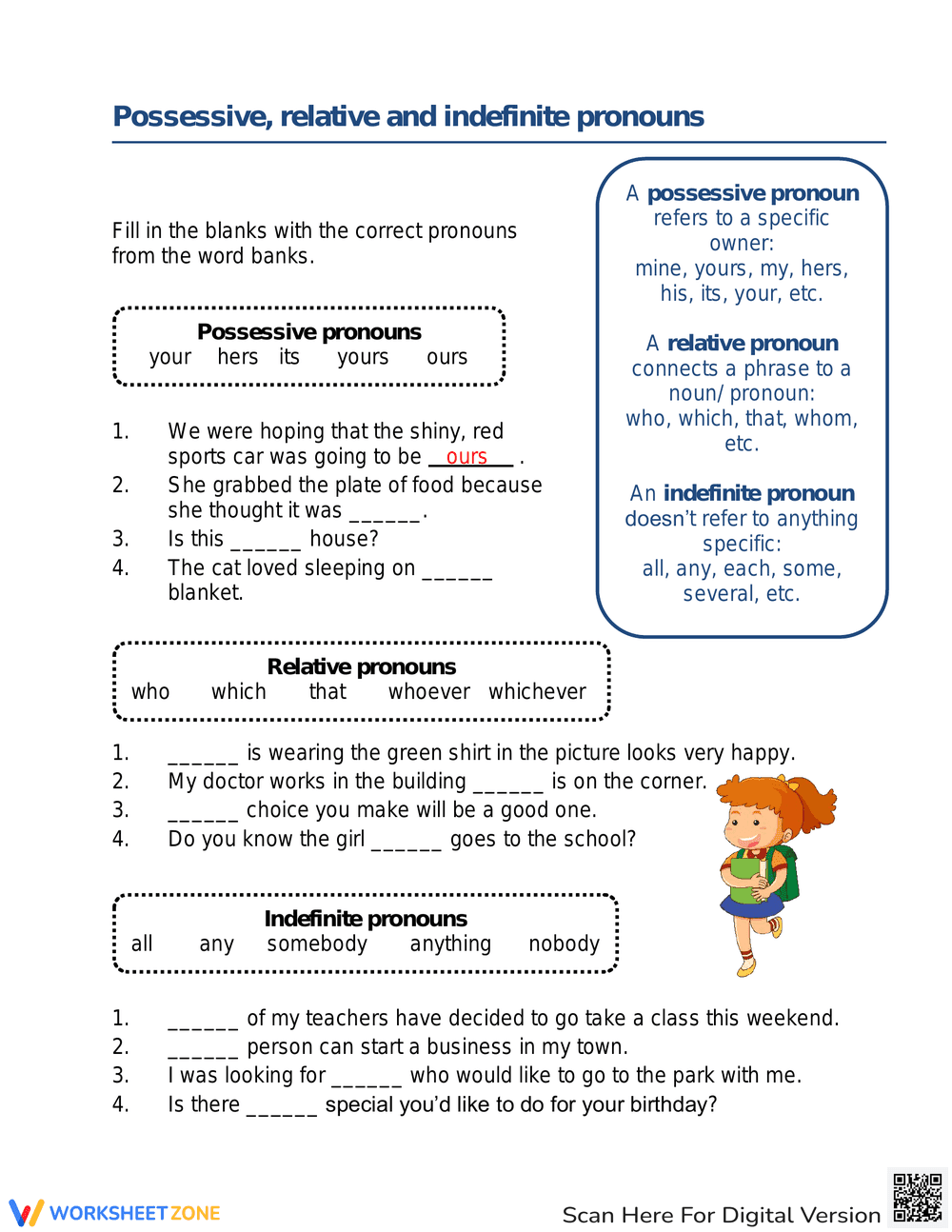 Practice with Possessive, Relative, Indefinite Pronouns - Page 1