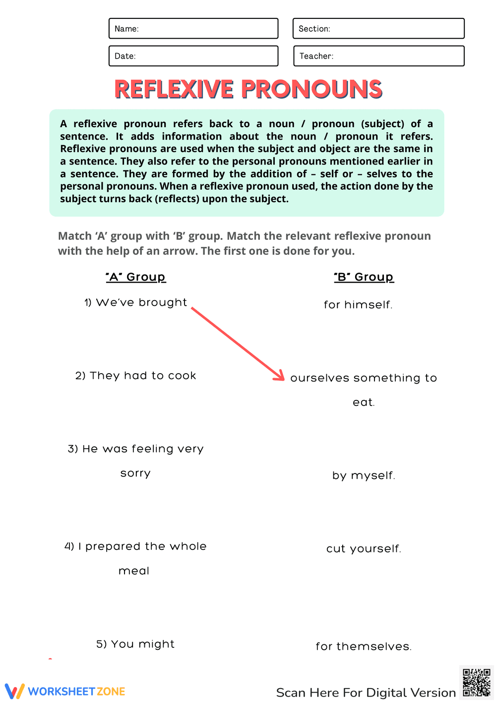 Practice Reflexive & Possessive Pronouns Worksheets - Page 1