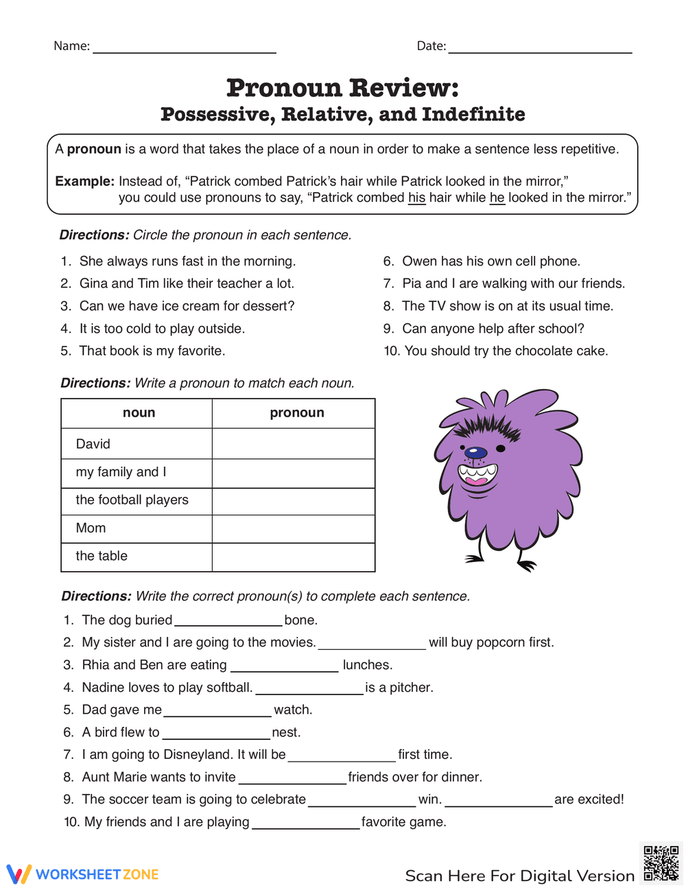 Review Pronouns: Possessive, Relative, Indefinite - Page 1