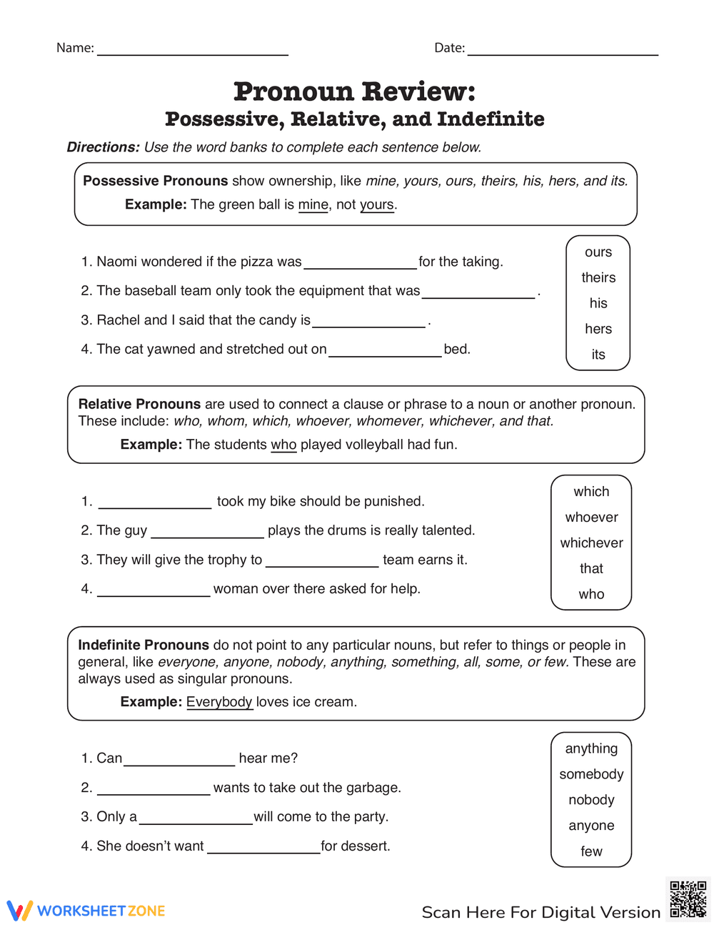 Review Pronouns: Possessive, Relative, Indefinite - Page 2