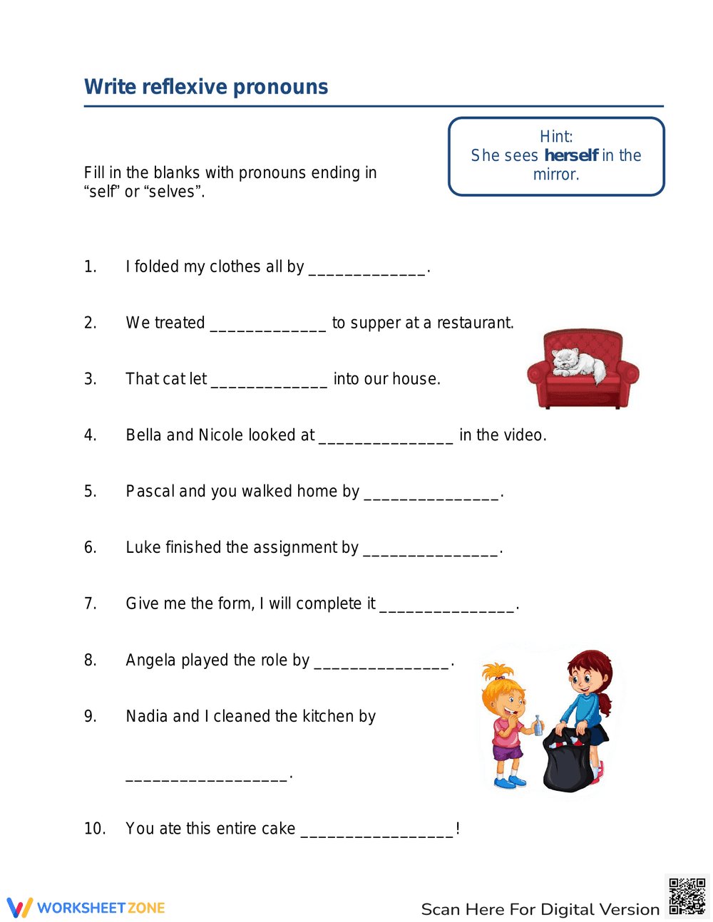 Practice Writing Reflexive Pronouns - Page 1