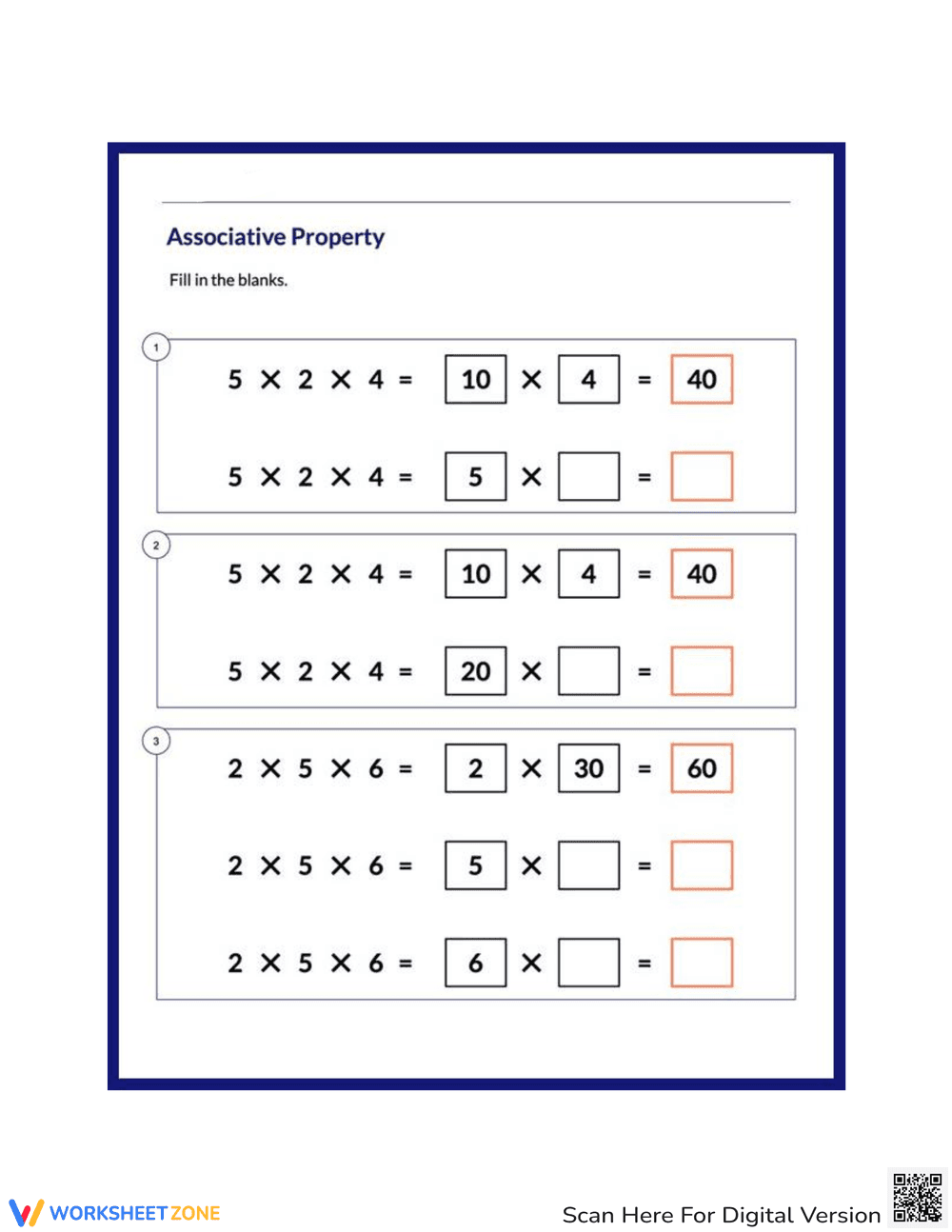 Associative Property Practice Sheet - Page 1