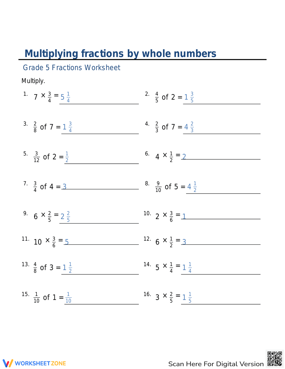 Multiply Fractions by Whole Numbers - Page 2