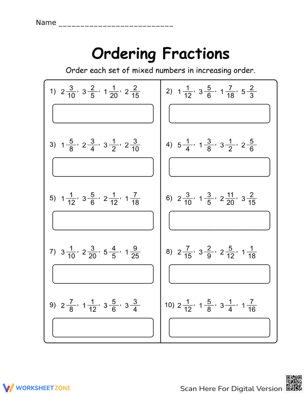 Practice Ordering Fractions with this Worksheet - Page 1