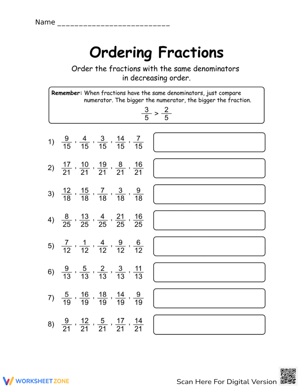 Ordering Fractions Made Easy: Practice Worksheet - Page 1