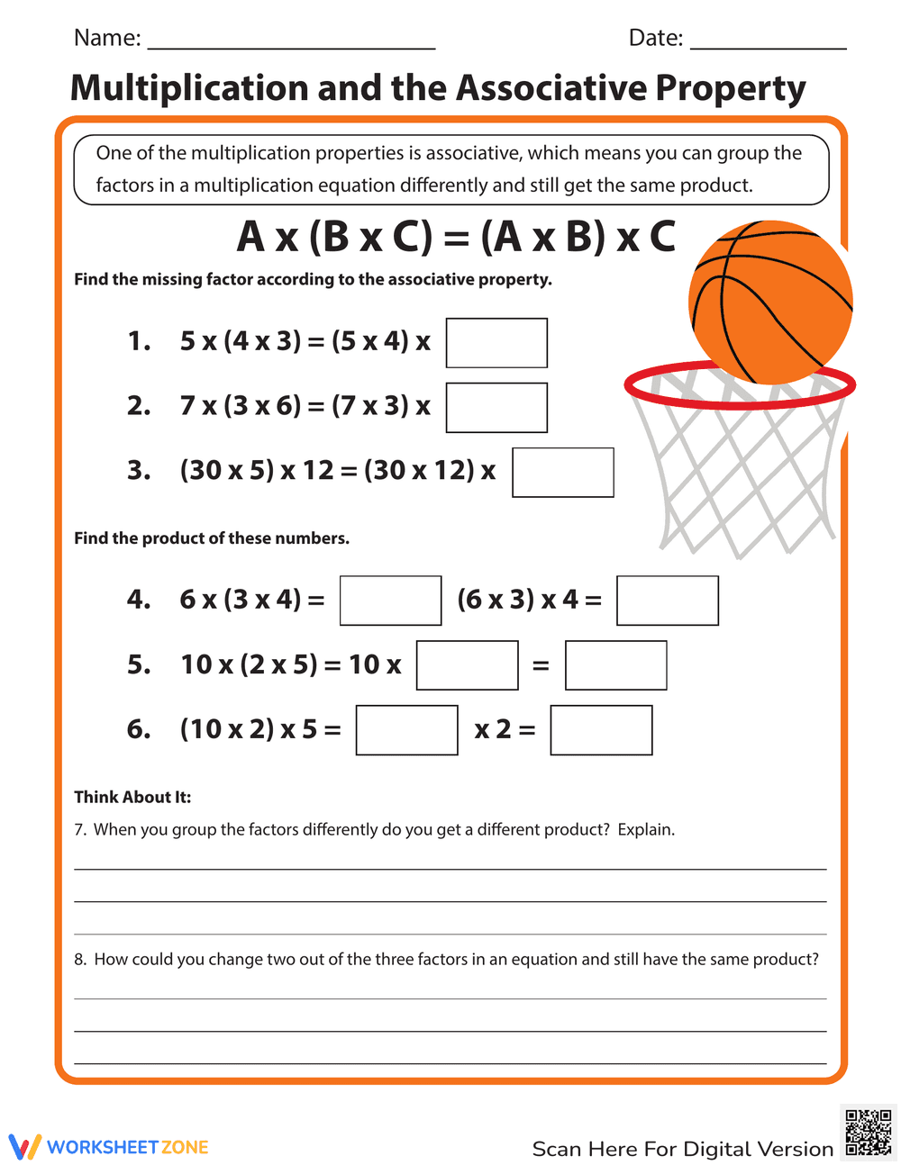 Multiplication and the Associative Property Practice - Page 1