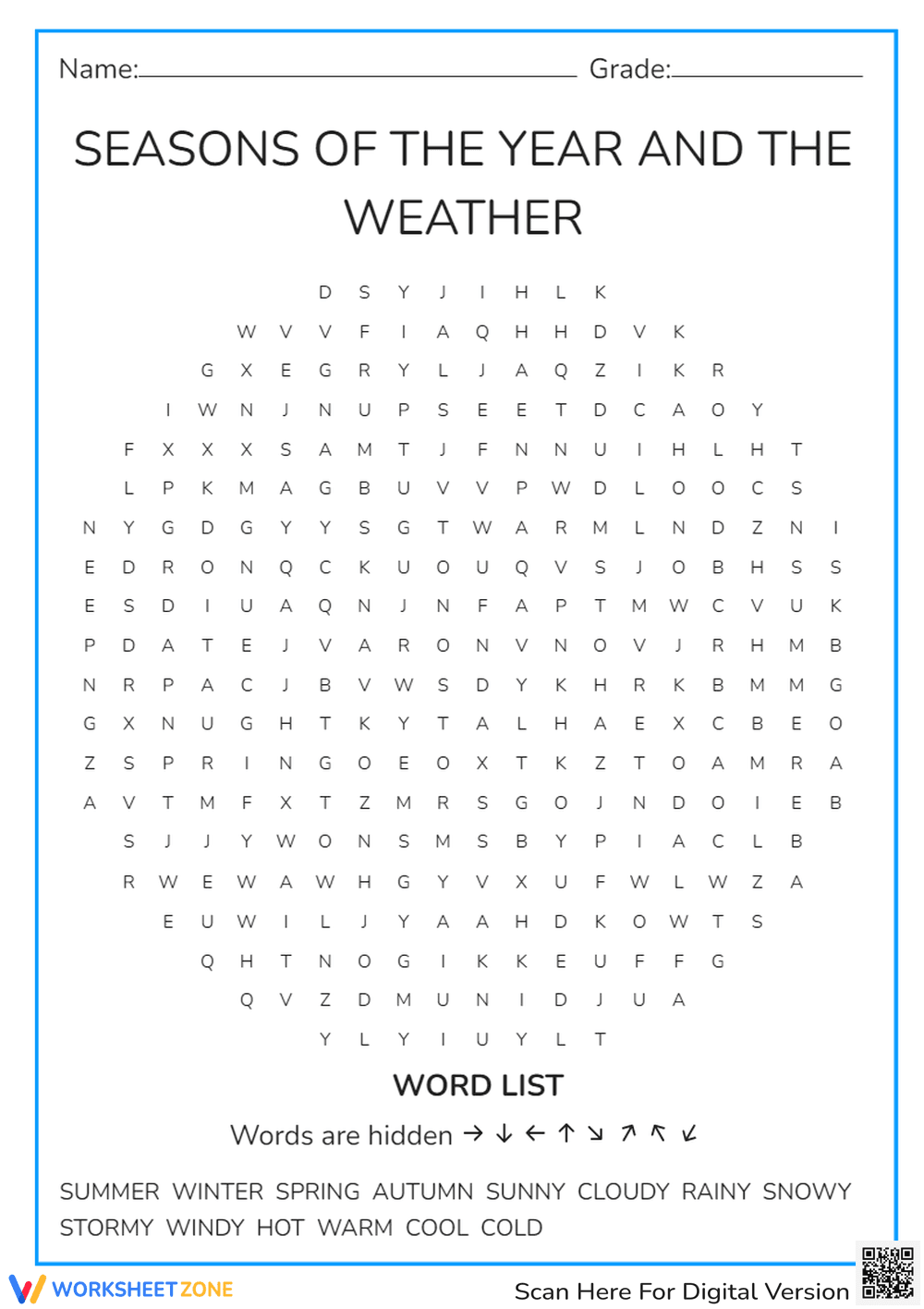 Seasons and Weather Word Search - Page 1