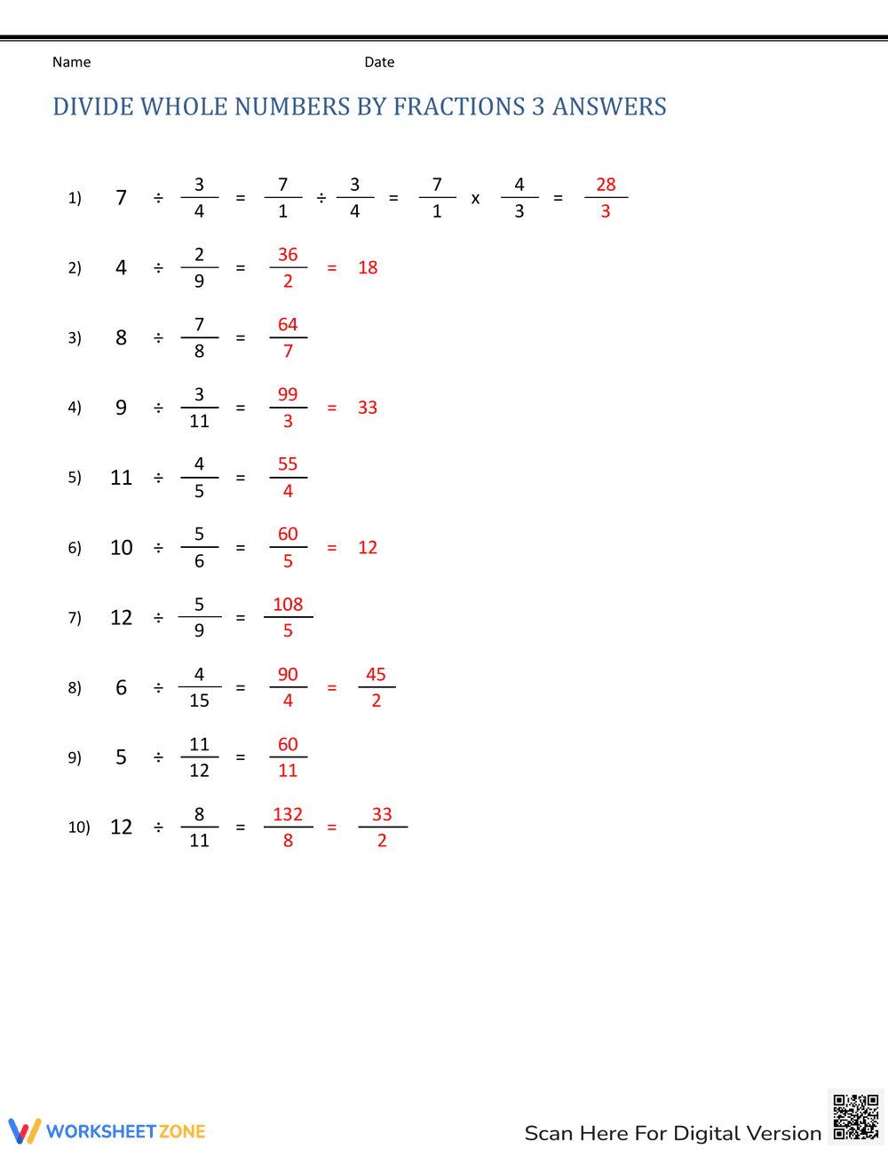 Dividing Whole Numbers by Fractions - Page 2