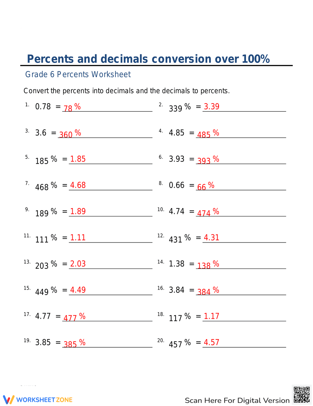 Percents and Decimals Conversion Practice Tool - Page 2