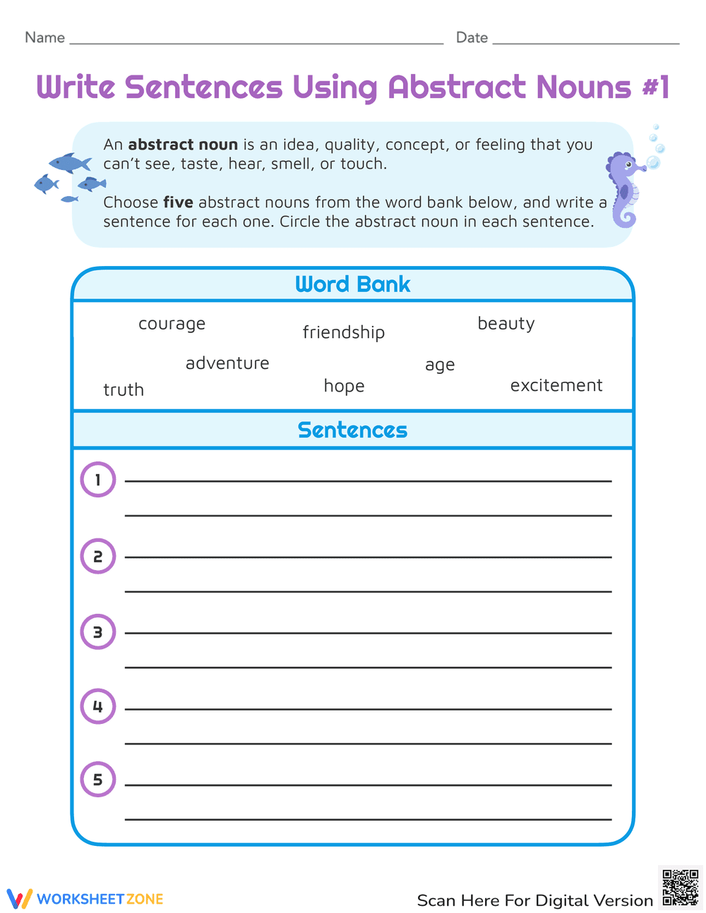 Writing Sentences Using Abstract Nouns - Page 1