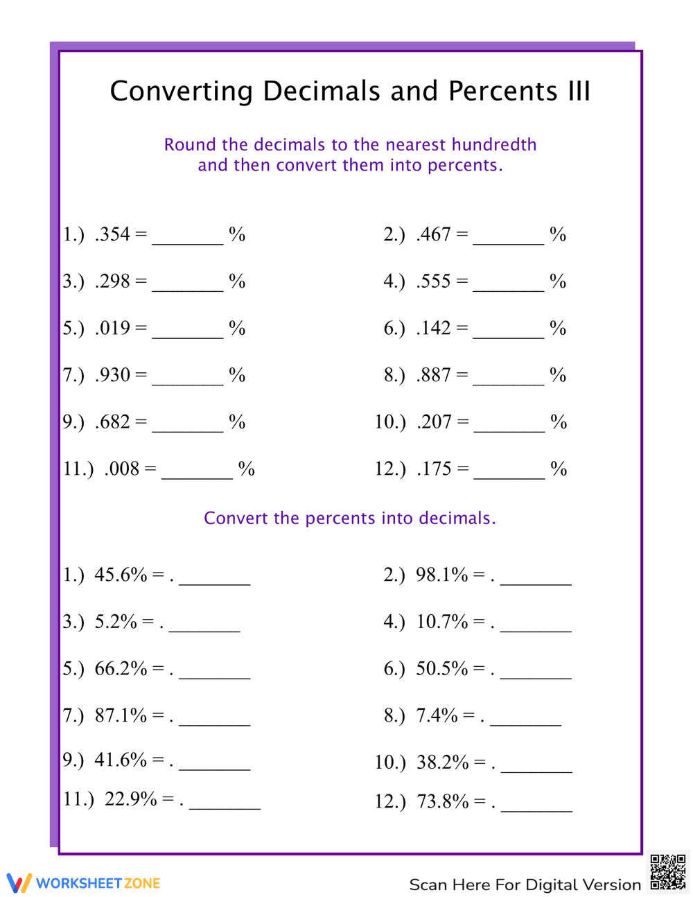 Decimals, Percents, and Estimating - Page 1