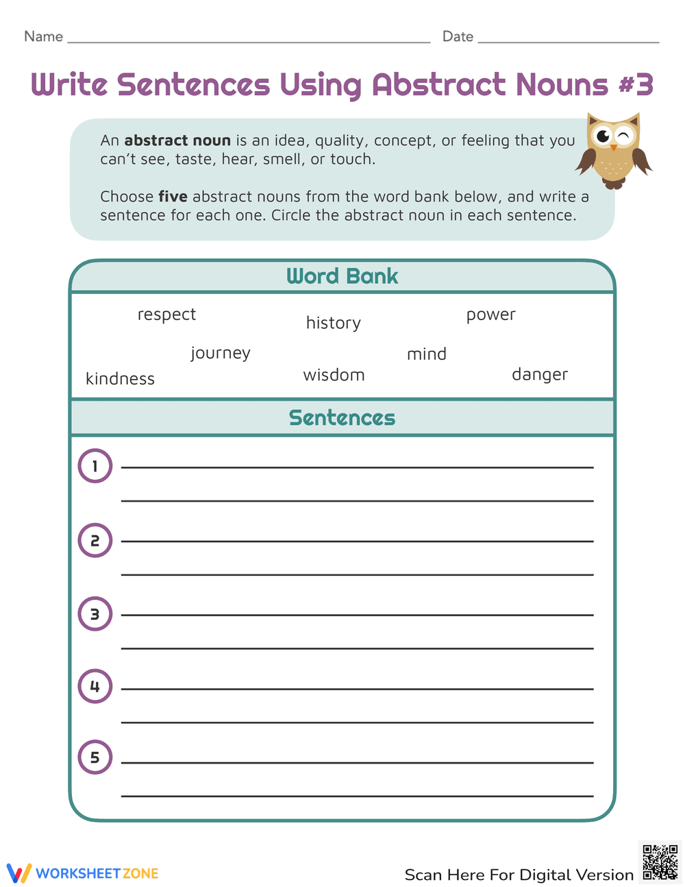 Sentences with Abstract Nouns Practice - Page 1