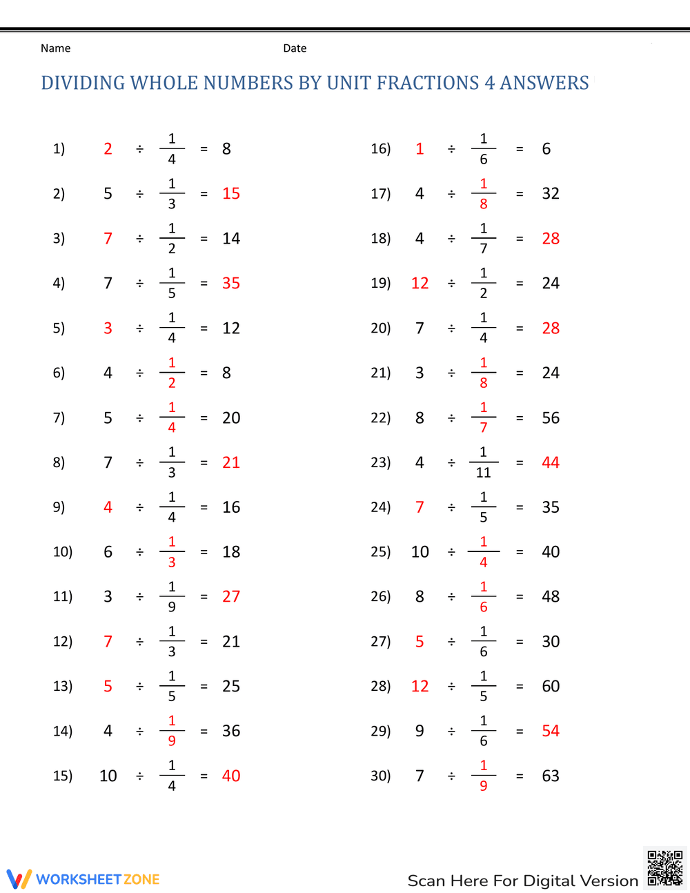 Learn Dividing Whole Numbers by Unit Fractions - Page 2