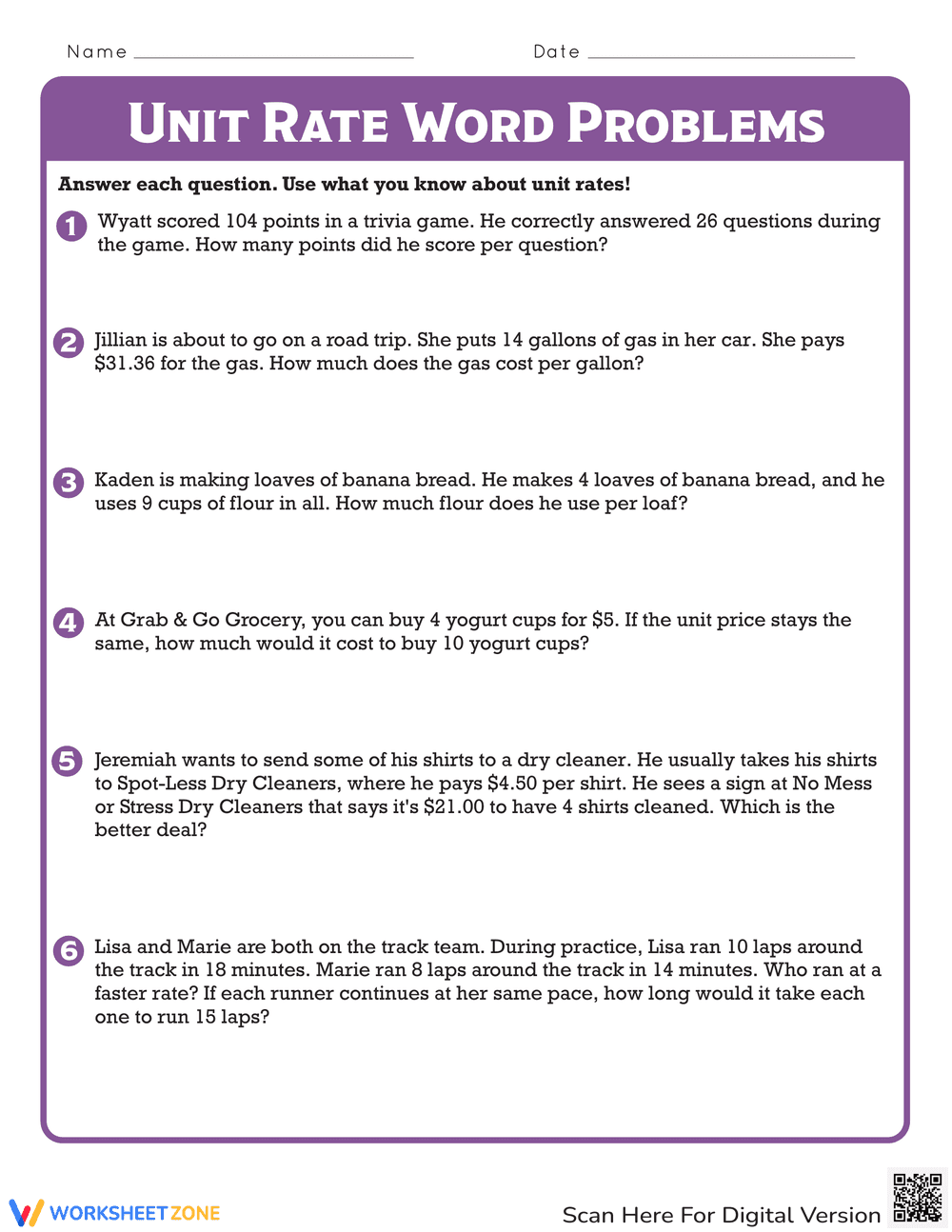 Solving Unit Rate Word Problems: Practice Makes Perfect - Page 1
