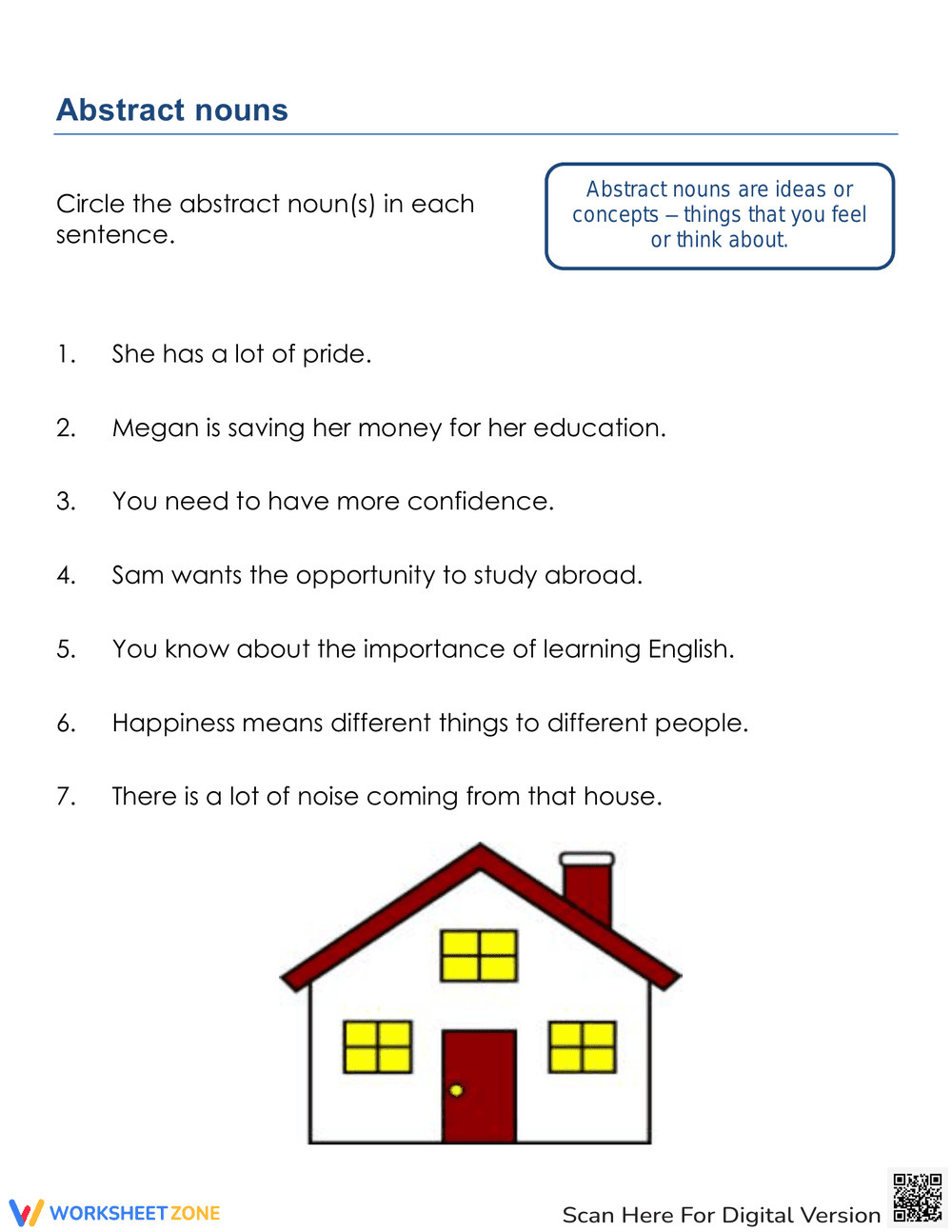 Identifying Abstract Nouns: Worksheet for Practice - Page 1
