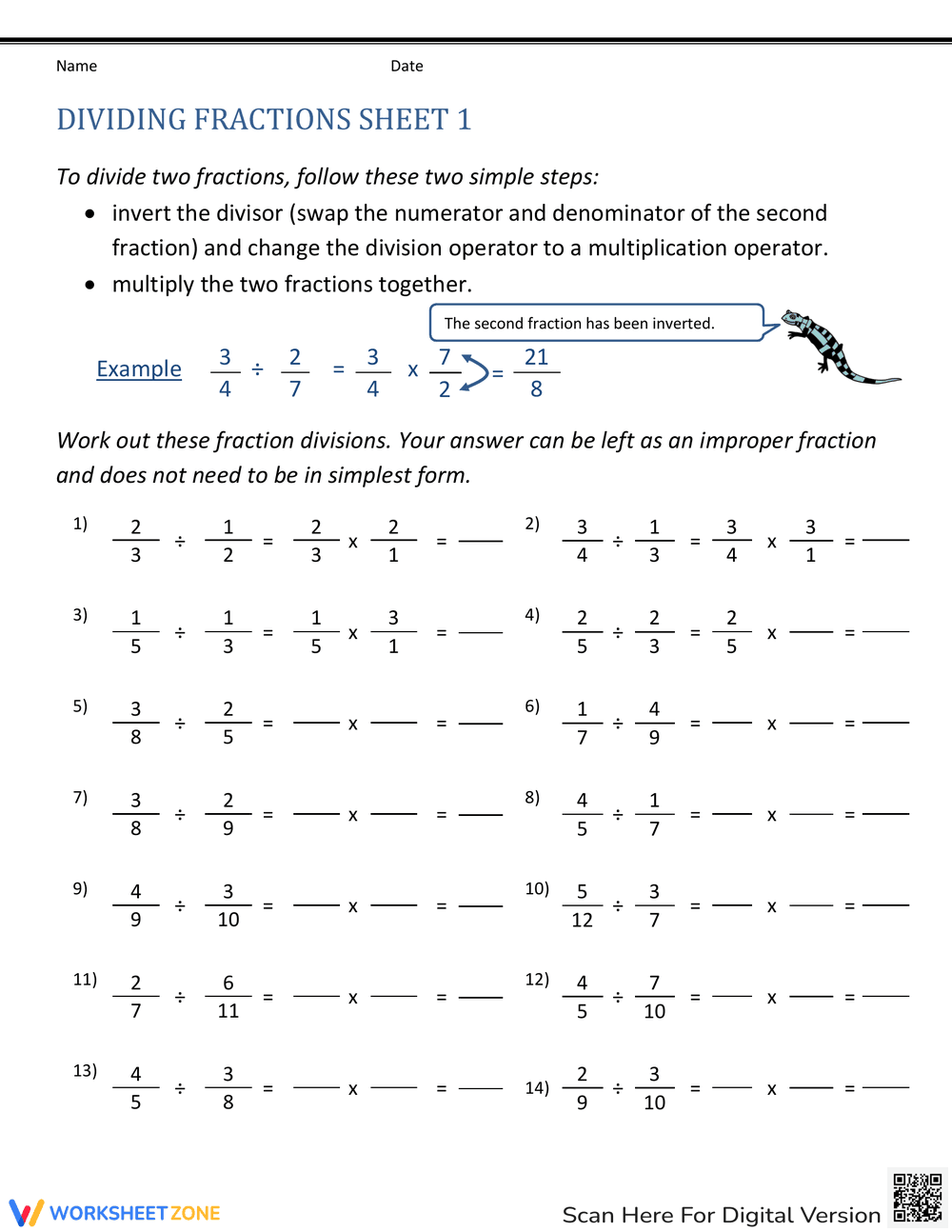 Dividing Fractions 1 - Page 1