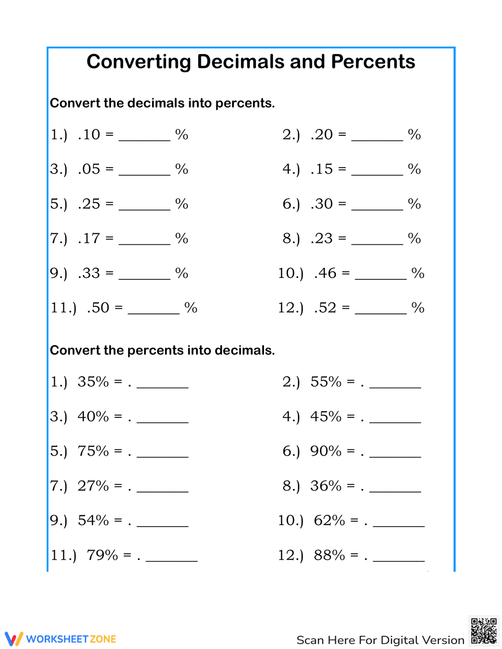 Converting Decimals to Percents: Easy Practice - Page 1