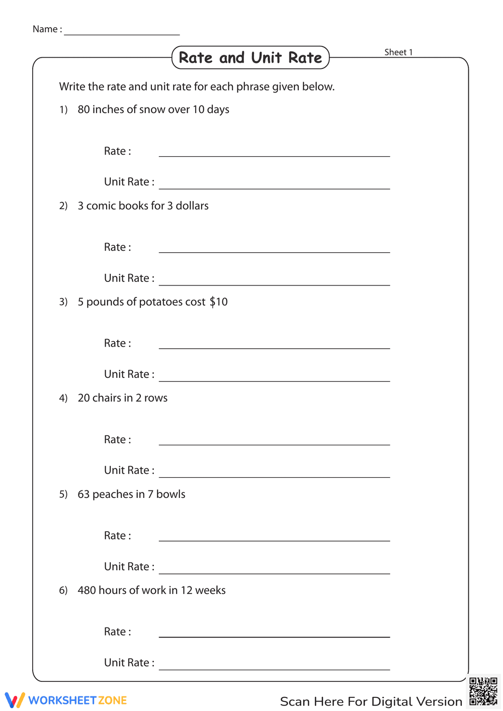 Calculate Rate and Unit Rate - Page 1