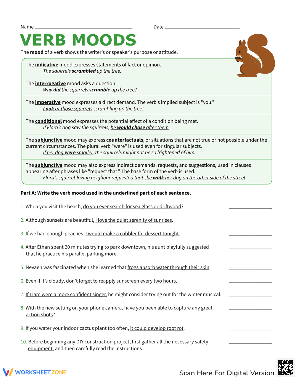 Grammar Practice: Verb Moods - Page 1