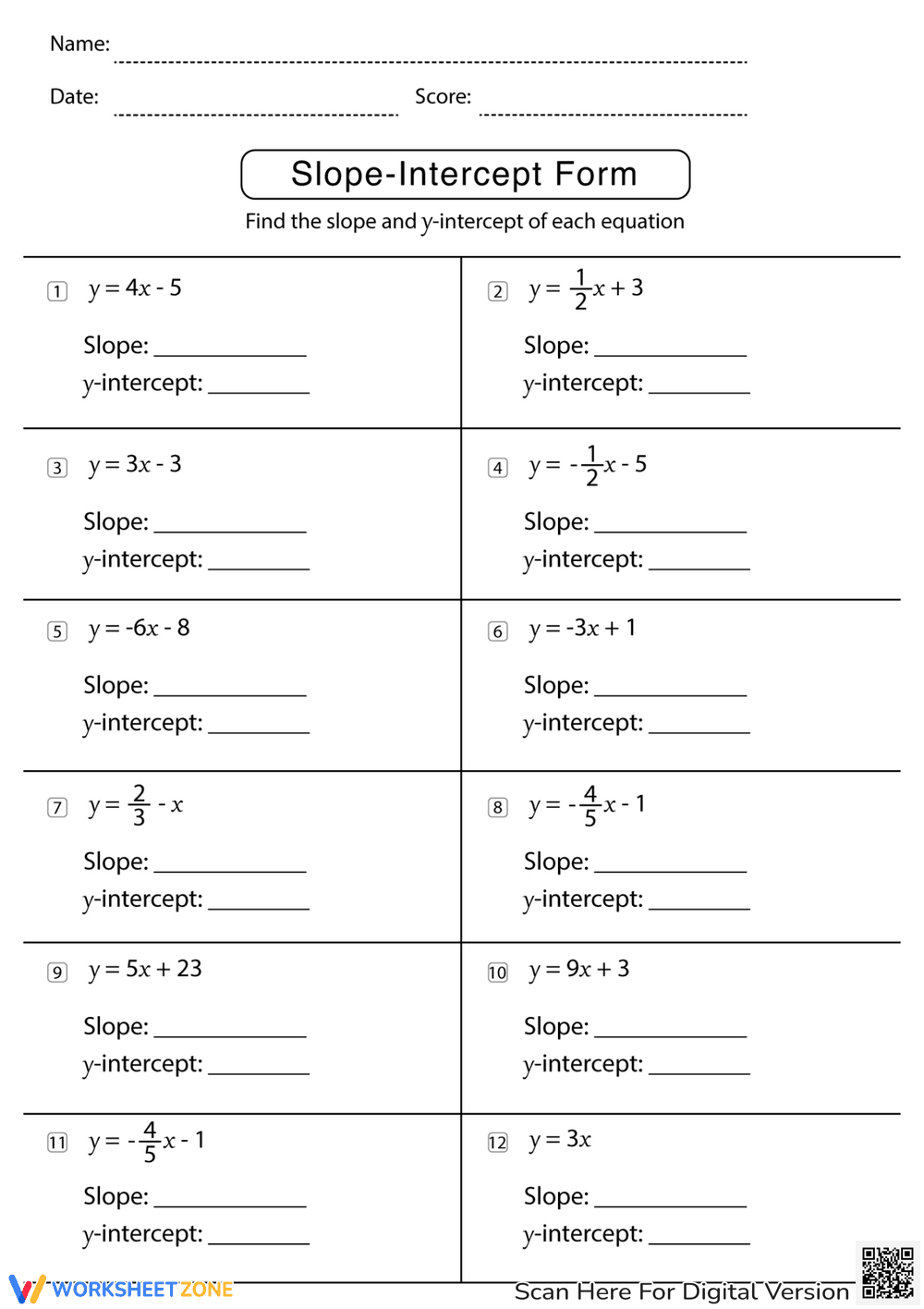 Understanding Slope-Intercept Form - Page 1