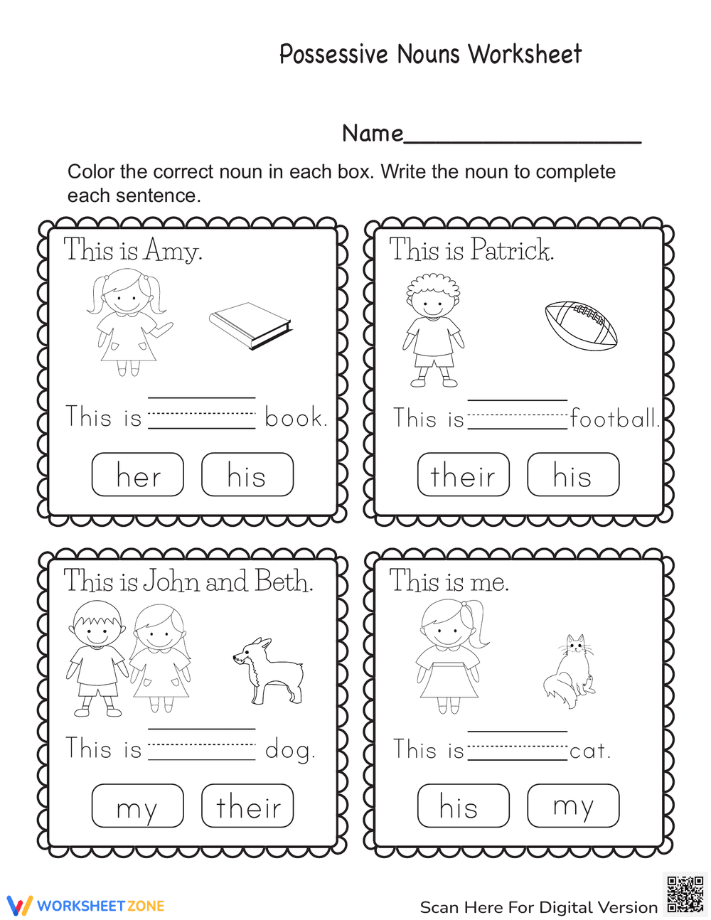 Common, Proper, and Possessive Nouns Worksheet - Page 1