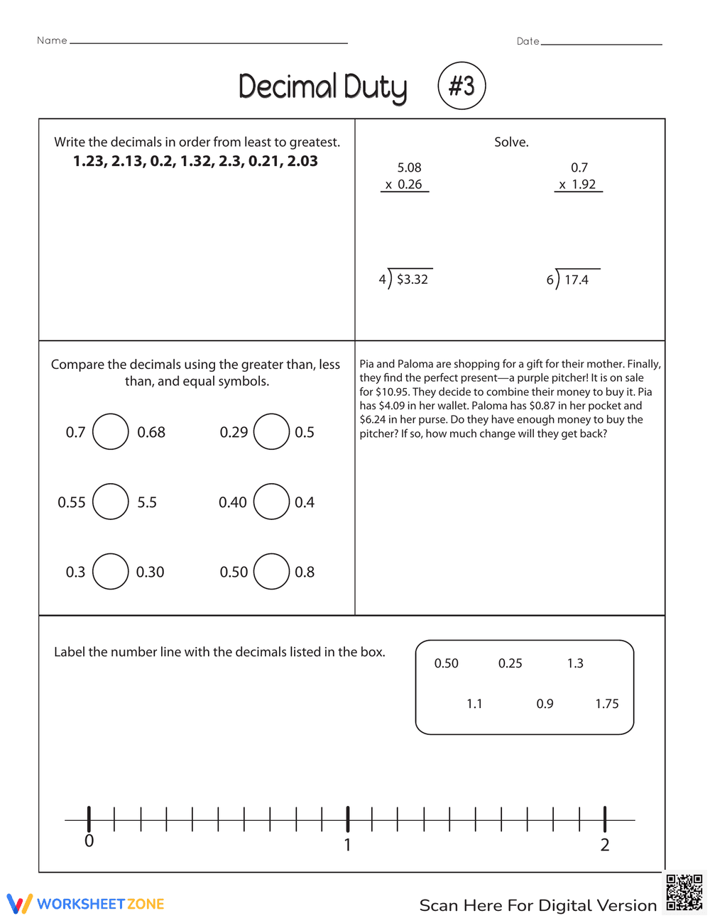 Decimal Operations Practice Worksheet - Page 1