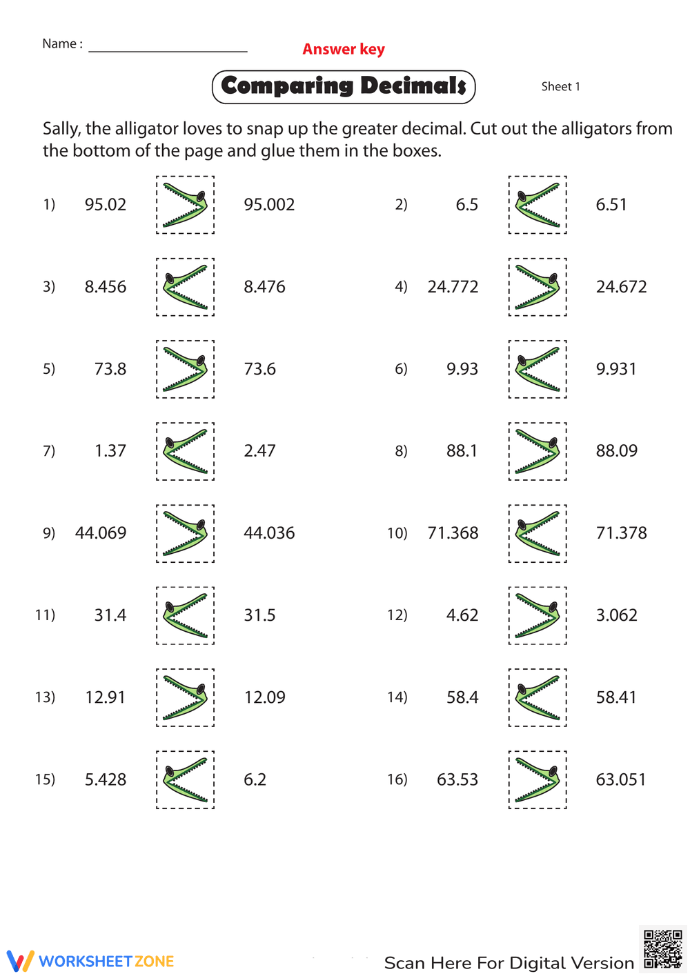 Comparing Decimals with Cut and Glue Activity - Page 2