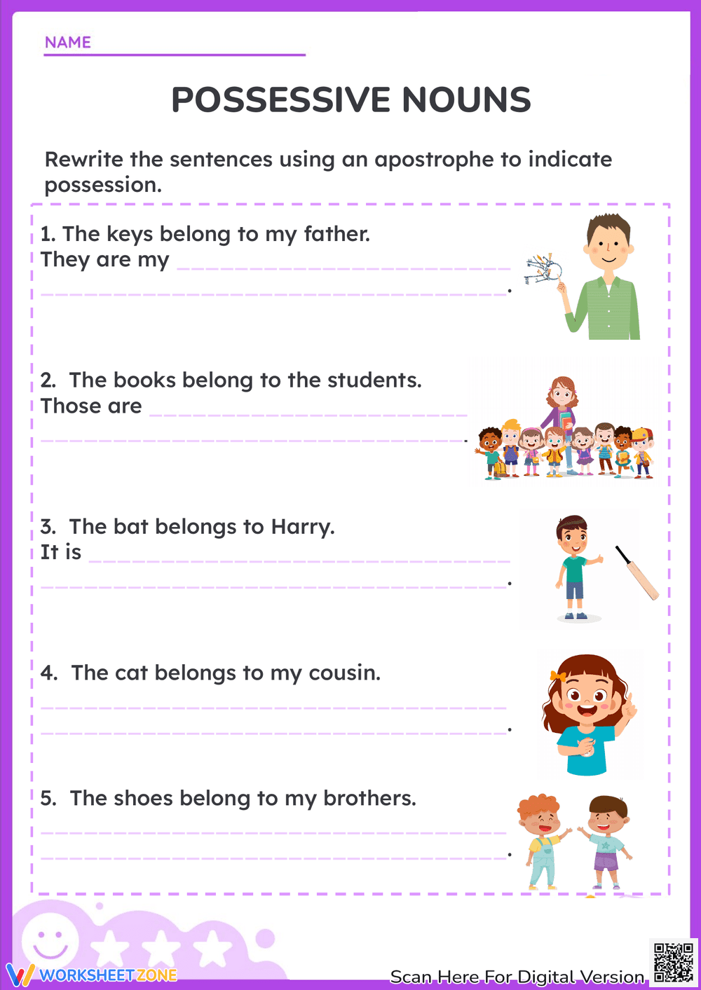 Rewrite with Possessive Nouns Worksheet - Page 1