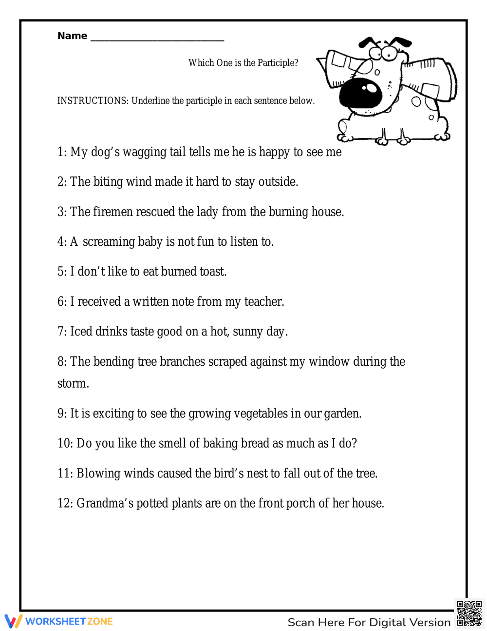 Identifying Participles Worksheet - Page 1