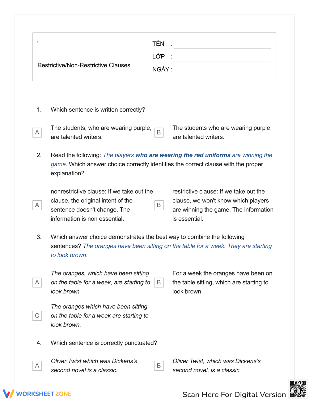 Restrictive and Non-Restrictive Clauses - Page 1