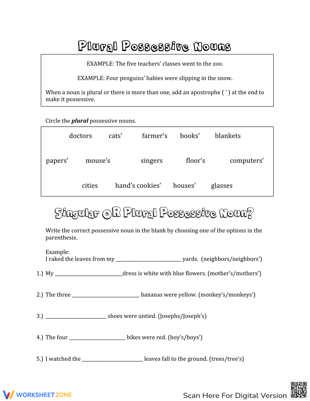 Plural Possessives Worksheet - Page 1