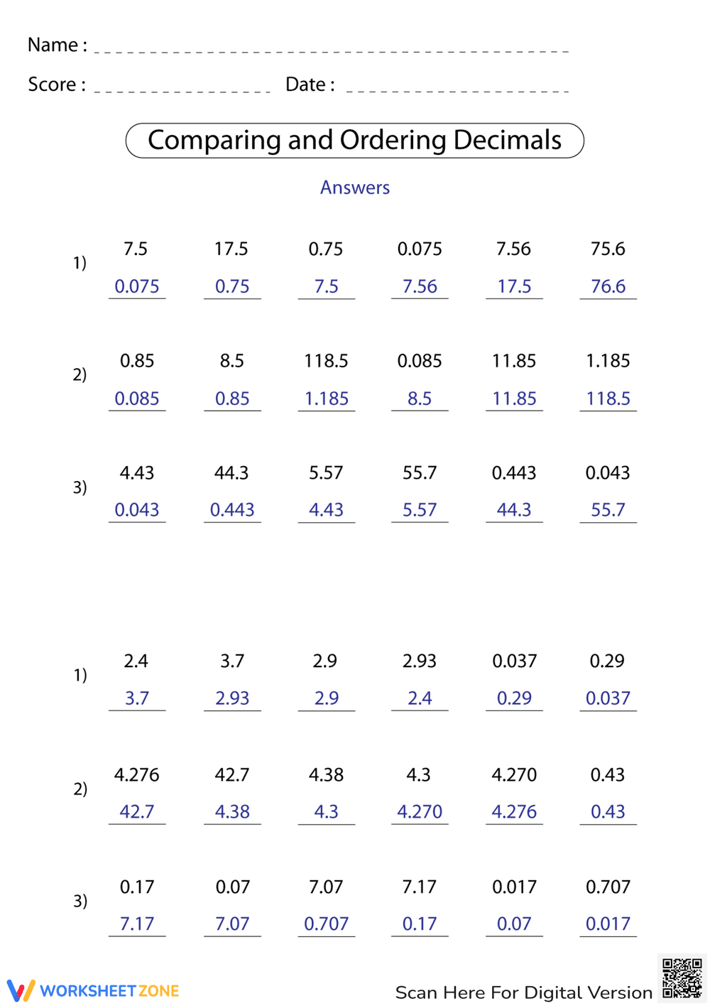 Decimal Comparison: Ascending & Descending Order - Page 2