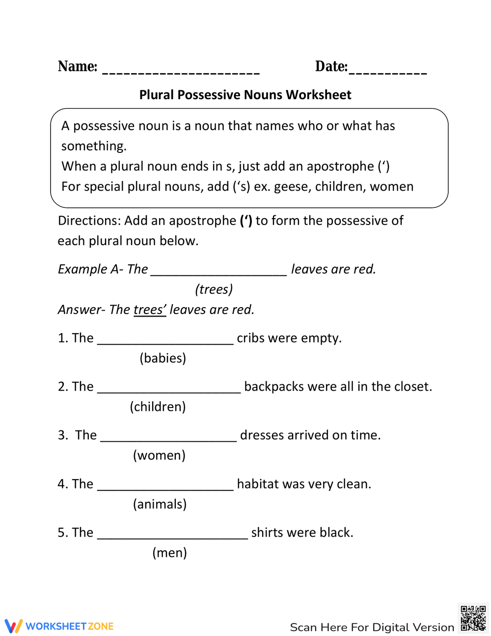 Plural Possessive Nouns Practice - Page 1