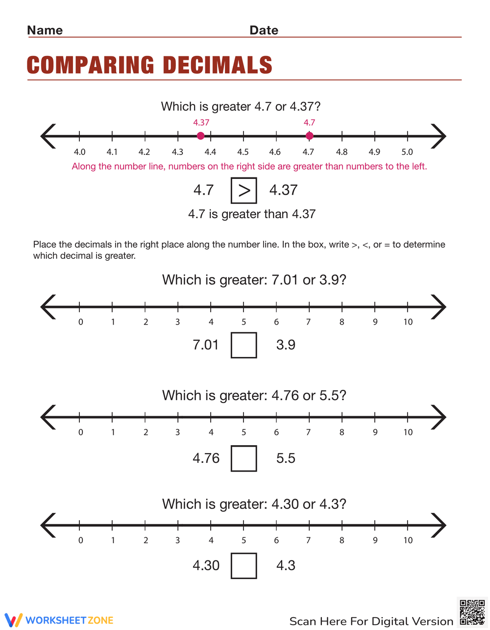 Ordering Decimals Guide - Page 1