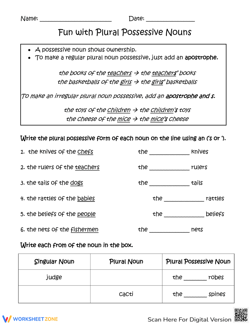 Fun with Plural Possessive Nouns - Page 1