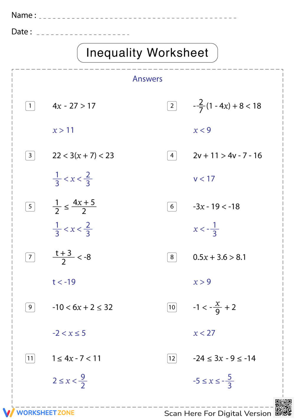 Solving Inequalities Practice - Page 2