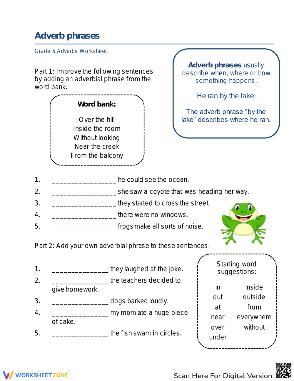 Adverb Phrases Worksheet - Page 1