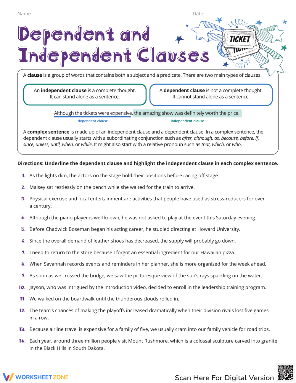 Dependent and Independent Clauses - Page 1