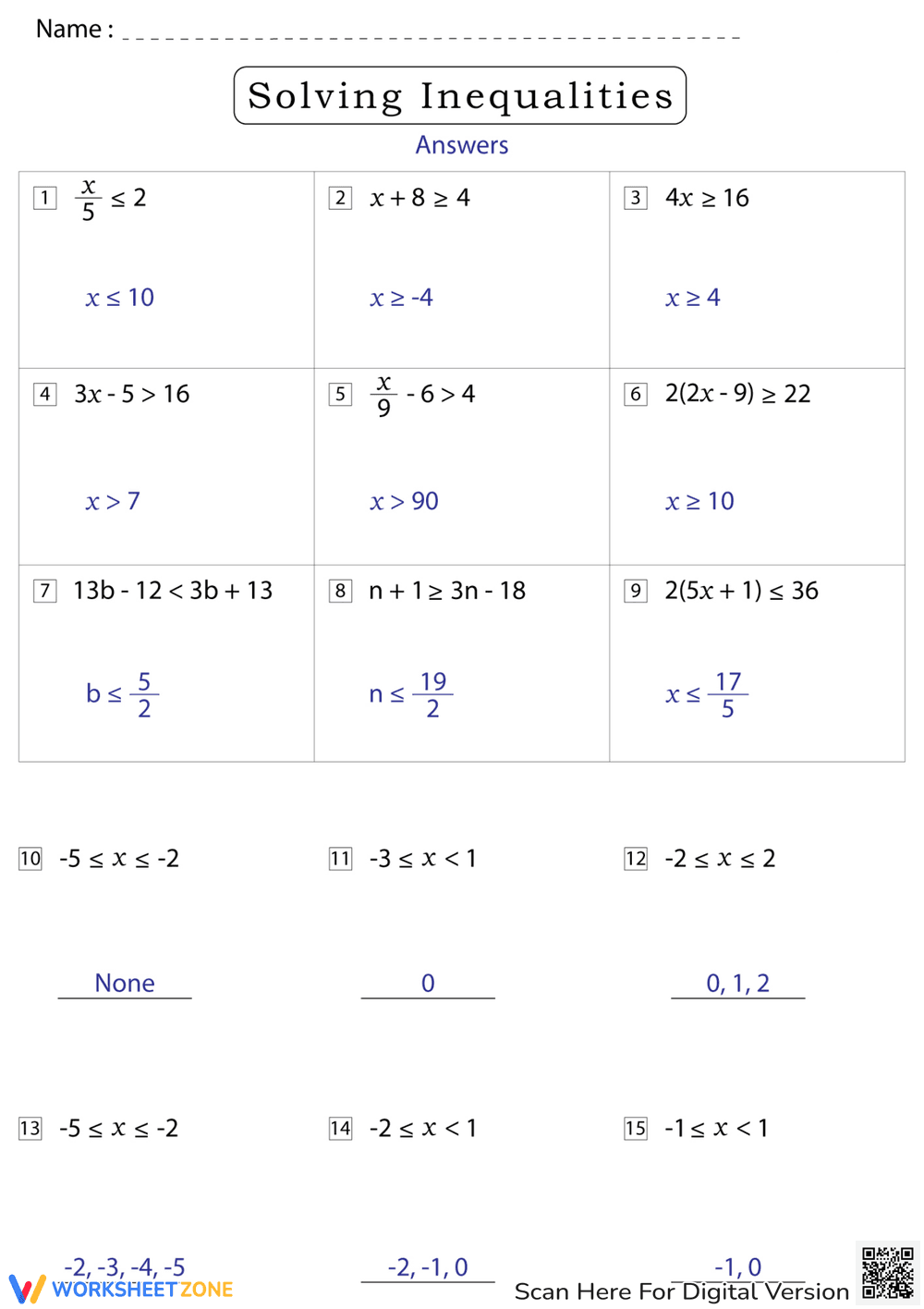 Solving Inequalities Worksheet - Page 2