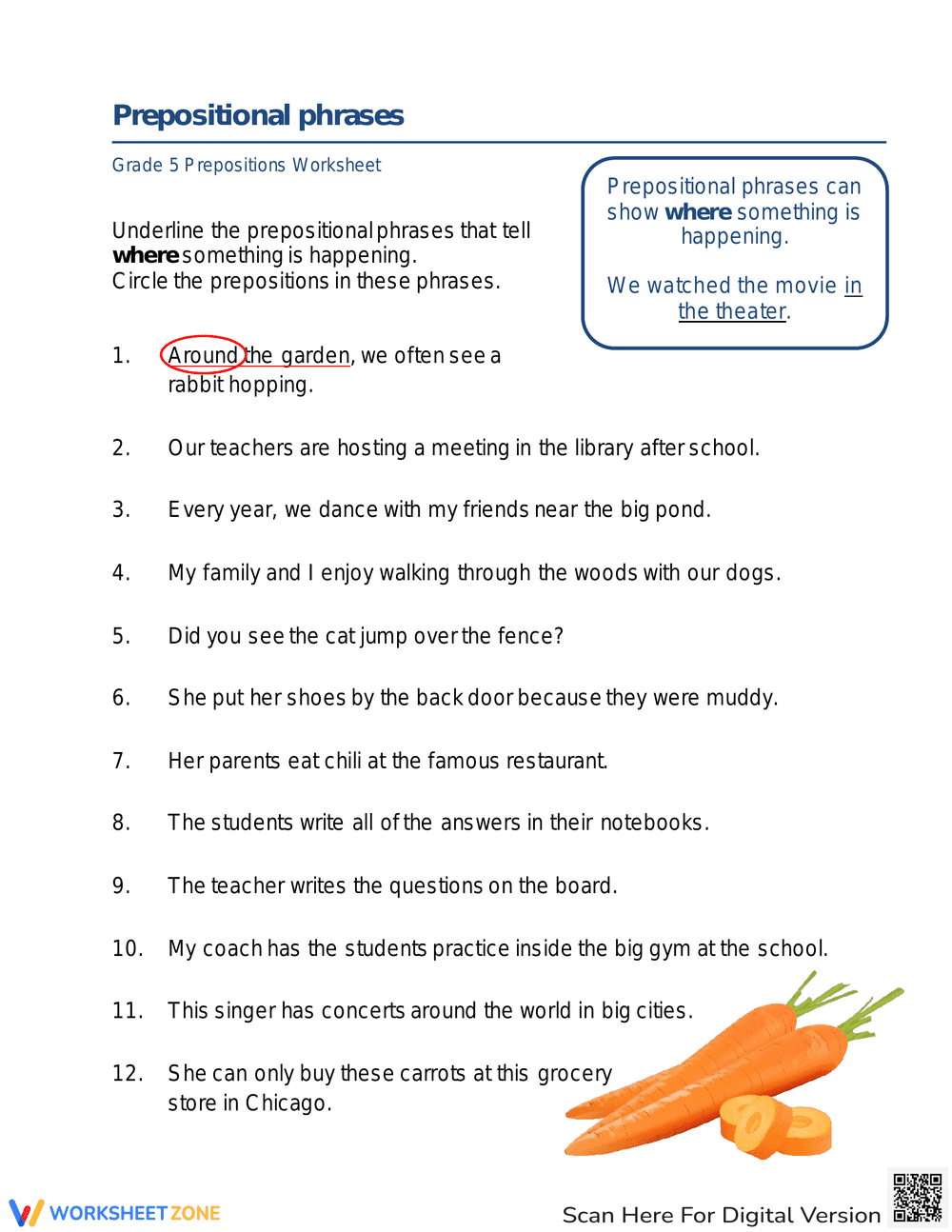 Prepositional phrases worksheets - Page 1